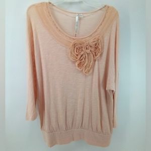 LC Lauren Conrad Pima Cotton Blend Blush Pink Beaded Flower Top M